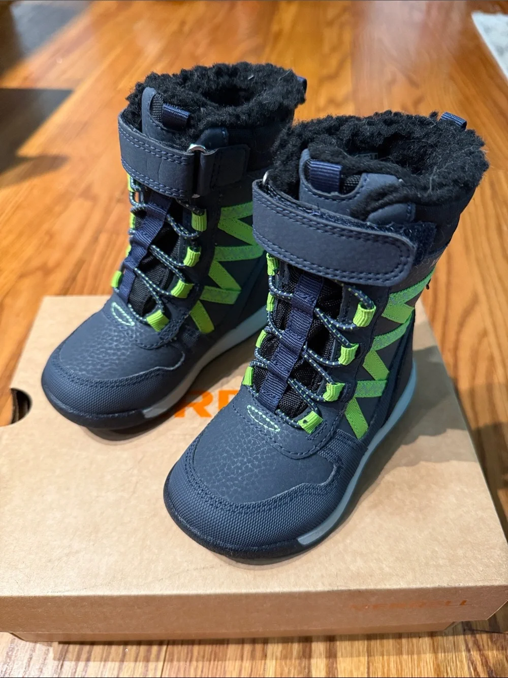 Toddler Merrell Snow Crush Jr Winter Boots - Navy with Green Accents